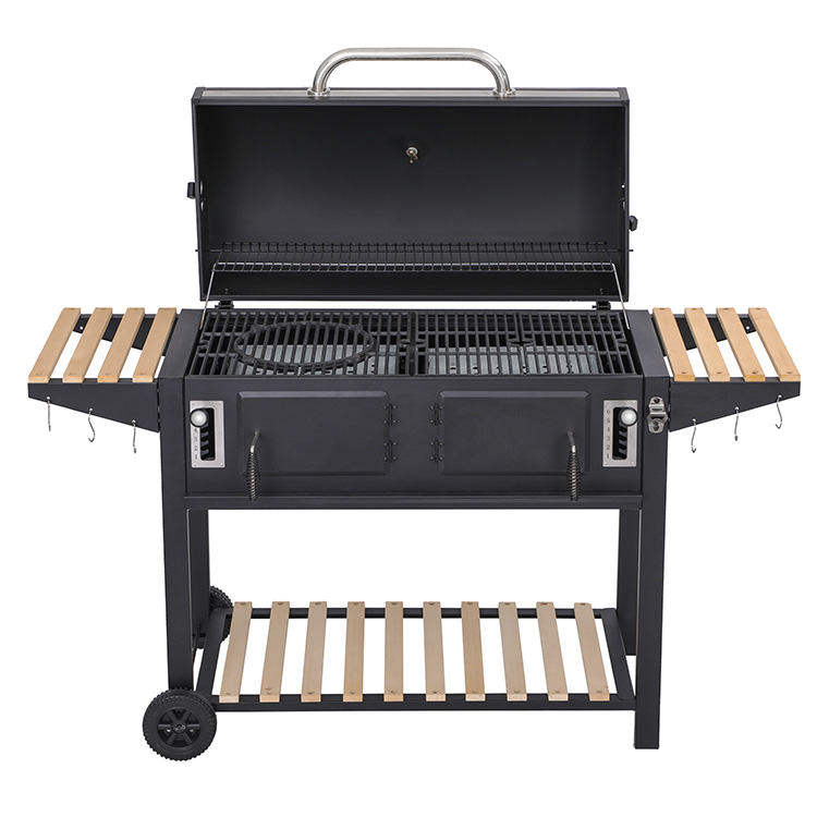 BBQ Grill Charcoal na may Wood Side Table